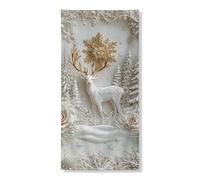 Copertura per porta invernale con cervo decorativo, elegante scena della foresta in oro bianco, decorazione per porta d'ingresso, per interni ed esterni, per vacanze 91 x 182 cm
