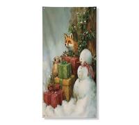 Copertura per porta invernale decorativa, decorazione per porta d'ingresso, con volpe e pupazzo di neve, decorazione per interni ed esterni, 91 x 182 cm