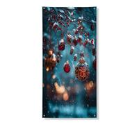 Copertura per porta invernale decorativa, ornamenti rossi festivi pigne, decorazione per porta d'ingresso, per interni ed esterni, sfondo natalizio da appendere, 91 x 182 cm