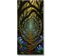Copertura per porta mistica della foresta decorativa, verde incantata e fantasiosa decorazione floreale per porta d'ingresso, per interni ed esterni, da appendere, per festival, 91 x 182 cm