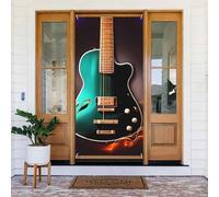 Copertura per porta musica verde chitarra banner porta benvenuto decorazione per porta cortile banner segno foto sfondo portico banner primavera estate stagionale decorazione per feste interne esterne