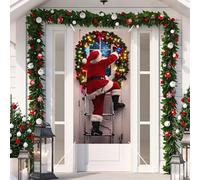 Copertura per porta natalizia, con stampa di Babbo Natale che si arrampica a scala, in poliestere, decorazione stagionale per portico anteriore, ingresso, parete, finestra, Natale, vacanze, interni ed