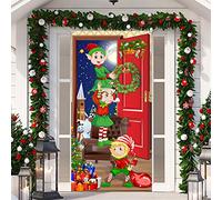 Copertura per porta natalizia, divertente sfondo per porta con elfi, striscione di Babbo Natale, accessori per foto per Natale, 180 x 90 cm