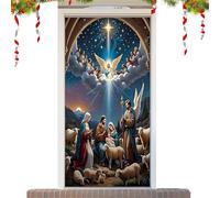 Copertura per porta natalizia per esterni, in tessuto, per presepe religioso, decorazione per la casa, decorazione per la casa, decorazione natalizia con Gesù, per feste di compleanno, uffici, casa