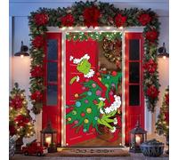 Copertura per porta natalizia, striscione decorativo per porta di Natale, divertente decorazione per porta Grinchs, in tessuto, per feste di Natale, per interni ed esterni