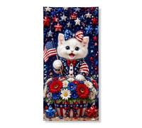 Copertura per porta patriottica con gatto, decorazione festiva con stelle e fiori per interni ed esterni, per celebrazione del giorno dell'indipendenza, 91 x 182 cm
