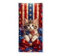 Copertura per porta patriottica con gatto, decorazione vintage con stelle rosse e bianche, decorazione floreale per porta d'ingresso, per interni ed esterni, per il giorno dell'indipendenza, 91 x 182