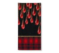 Copertura per porta rossa a forma di goccioline decorative, motivo scozzese rustico per porta d'ingresso, per interni ed esterni, da appendere per vacanze, 91 x 182 cm