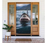 Copertura per porta squalo nel lago Banner per porta di benvenuto Decorazione per porta da cortile Banner Sfondo foto Banner Portico Primavera Estate Stagionale Decorazione per feste Interni Esterni