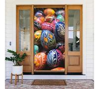 Copertura per porta stagionale portico cartello per porta banner colorato dipinto a mano uova di Pasqua primavera benvenuto coperture per porta anteriore grande portico anteriore banner decorazione