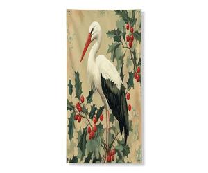 Copertura per porta vintage con cicogna decorativa, motivo rustico con uccelli e bacche, decorazione per porta d'ingresso, per interni ed esterni, da appendere, 91 x 182 cm