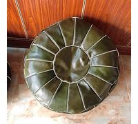Copertura per pouf, stile marocchino, cuscino comodo, non imbottito, rotondo, in pelle, poggiapiedi, soluzione morbida, colore rosso, 58 x 30 cm (verde scuro, 58 x 30 cm)