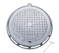 Copertura per pozzetto in ferro duttile resistente e telaio rotondo di drenaggio per giardino, marciapiede, vialetto, fossa settica, 90 x 90 x 5 cm / 36x36x2in, accessorio durevole con gancio