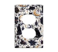 Copertura per presa duplex a forma di gatto, in plastica nera, stile gotico, con luna mistica e rosa, misura standard, doppia presa di corrente, per casa, camera da letto, ufficio, decorazione per