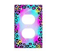 Copertura per presa duplex leopardata, moderna e dai colori vivaci, con stelle in plastica color pesca, dimensioni standard, decorative, per soggiorno, camera da letto, casa, ufficio