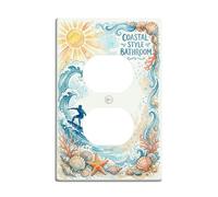 Copertura per presa duplex per bagno surfista, piastra da parete, onde del sole sulla spiaggia costiera estate blu in plastica di dimensioni standard decorative coperture per presa di corrente per