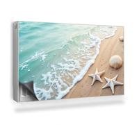 Copertura per Radiatore 100x60 cm Senza Viti o Colla per Termosifone Tappetino Magnetico Decorazione per Interni Montaggio Facile - Onde del Mare e Stelle Marine sulla Riva della Spiaggia