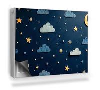 Copertura per Radiatore 80x60 cm Tappetino Magnetico Decorazione per Interni Senza Viti o Colla per Termosifone Montaggio Facile - Cielo Notturno, Nuvole, Stelle e Lune
