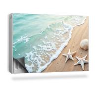 Copertura per Radiatore 90x60 cm Senza Viti o Colla per Termosifone Tappetino Magnetico Decorazione per Interni Montaggio Facile - Onde del Mare e Stelle Marine sulla Riva della Spiaggia