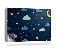 Copertura per Radiatore 90x60 cm Tappetino Magnetico Decorazione per Interni Senza Viti o Colla per Termosifone Montaggio Facile - Cielo Notturno, Nuvole, Stelle e Lune