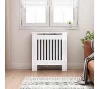 vidaXL Copriradiatore bianco lucido, 78 x 19 x 81,5 cm, copertura rettangolare moderna, protezione elegante, legno progettato, sicurezza per bambini per il riscaldamento
