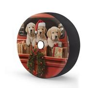 Copertura per ruota di scorta con cucciolo di cane di Natale, con foro per telecamera di riserva, impermeabile, adatta per rimorchi, camper, SUV, camion e molti veicoli da 15 pollici