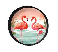 Copertura per ruota di scorta con due fenicotteri rossi, in pelle PVC, antipolvere, impermeabile, per camper, rimorchi, camion, SUV, diametro 71-86 cm