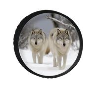 Copertura per ruota di scorta con due lupi che camminano nella neve, in pelle PVC, antipolvere, impermeabile, per camper, camper, camion, SUV, diametro 71,1 cm