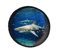 Copertura per ruota di scorta con due squali bianchi, in pelle PVC, antipolvere, impermeabile, per camper, camper, camion, SUV, diametro 71,1 cm