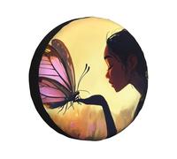 Copertura per ruota di scorta con scritta in inglese "The Girl Gently Kissed The Big Butterfly" e impermeabile, antipolvere, universale, adatta per rimorchi, camper, SUV, camion, camper, 38 cm