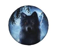 Copertura per ruota di scorta con stampa di lupo da solo, con cielo tempestoso, impermeabile e antipolvere, copriruota da 43 cm