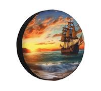 Copertura per ruota di scorta impermeabile anti-UV copertura per ruota di scorta nave pirata al tramonto Copertura per pneumatici con coulisse Copertura protettiva per pneumatici resistenti per camion
