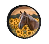 Copertura per ruota di scorta in pelle PVC con cavallo giallo girasole copertura antipolvere impermeabile Jeep per camper da 32 pollici, camper, camion, SUV, adatto per diametro 71-86 cm
