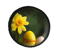 Copertura per ruota di scorta in pelle PVC con motivo floreale giallo e uova, antipolvere, impermeabile, per camper, camper, camion, SUV, diametro 71,1 cm