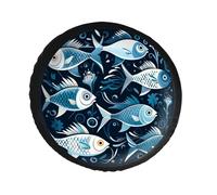 Copertura per ruota di scorta in pelle PVC con stampa di pesci cartoni animati, antipolvere, impermeabile, copertura per pneumatici Jeep per camper da 30 pollici, rimorchi, camion, SUV, adatto per