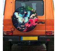 Copertura per ruota di scorta per auto, farfalla e fiore rosso, copertura impermeabile antipolvere per ruota di scorta per camper, SUV, camion, rimorchio da viaggio da 17 pollici