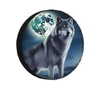Copertura per ruota di scorta stampata con lupo sotto la luna, antipolvere, resistente alle intemperie, protezioni per pneumatici personalizzate, universale, per rimorchi, camper, SUV, camion, camper,