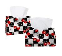 Copertura per scatola di fazzoletti con ciliegie rosse ad acquerello su sfondo bianco e nero, porta fazzoletti rettangolare decorativo per bagno, cucina, tavolino da caffè, auto