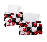 Copertura per scatola di fazzoletti con ciliegie rosse su sfondo bianco e nero, porta fazzoletti rettangolare decorativo per il viso, dispenser per tovaglioli per bagno, cucina, tavolino da caffè auto