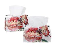 Copertura per scatola di fazzoletti con fiori rosa ad acquerello, peonia, rosa, farfalla, rettangolare, porta fazzoletti, dispenser decorativo per tovaglioli, per bagno, cucina, tavolino da caffè e