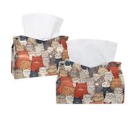 Copertura per scatola di fazzoletti con motivo di faccine di gatto, rettangolare, decorativo, per bagno, cucina, tavolino da caffè, auto