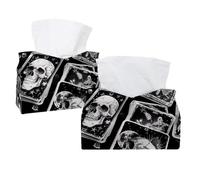 Copertura per scatola di fazzoletti con teschio e farfalle, colore nero e bianco, rettangolare, decorativo, per bagno, cucina, tavolino da caffè, auto