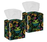 Copertura per scatola di fazzoletti, contenitore quadrato per fazzoletti per bagno, piano di lavoro, comodino, ufficio, scrivania, auto, motivo rana felice con fiori senza cuciture