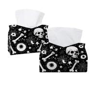 Copertura per scatola di fazzoletti, contenitore rettangolare per fazzoletti da bagno, bancone da toeletta, comodino e ufficio, motivo teschio di Halloween, motivo bianco e nero