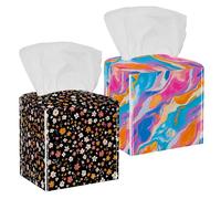 Copertura per scatola di fazzoletti in pelle PU, con texture marmorizzata colorata, 2 pezzi, porta fazzoletti quadrati con cintura inferiore, custodia decorativa a cubo per bagno, comodini e ufficio