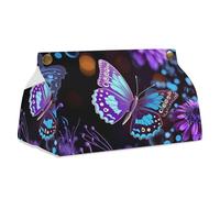 Copertura per scatola di fazzoletti in pelle sintetica impermeabile, porta fazzoletti a cubo, con farfalle viola e fiori, decorazione moderna per la casa, per comò, bagno, camera da letto, ufficio