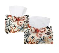 Copertura per scatola di fazzoletti, motivo tartaruga, cavalluccio marino, corallo, pesce, oceano, rettangolare, porta fazzoletti, decorativo, per bagno, cucina, tavolino da caffè, auto