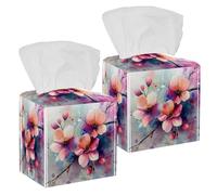 Copertura per scatola di fazzoletti per pittura ad acquerello, con fiori rosa, porta fazzoletti quadrato, dispenser decorativo per tovaglioli per bagno, salotti, piano di lavoro e comodino