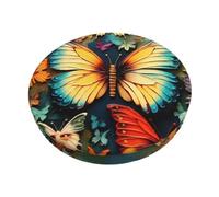 Copertura per sgabello rotonda con ricamo a farfalla colorata, antiscivolo, lavabile, coprisedia elastica per sgabello da bar, fodera imbottita per sedia da bar, 35,6 cm