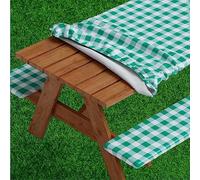 Copertura per tavolo da picnic con copertura per panca, con elastico, in vinile con retro in flanella, adatta per tavolo rettangolare da 71,1 x 182,9 cm, impermeabile, facile da pulire, design verde a